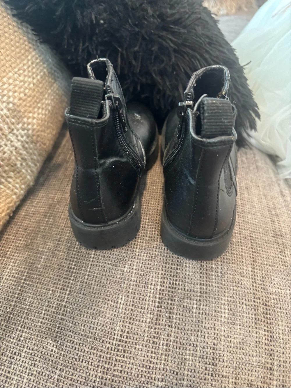 wonder nation Black Kids Lace-Up Boots with Star Tread